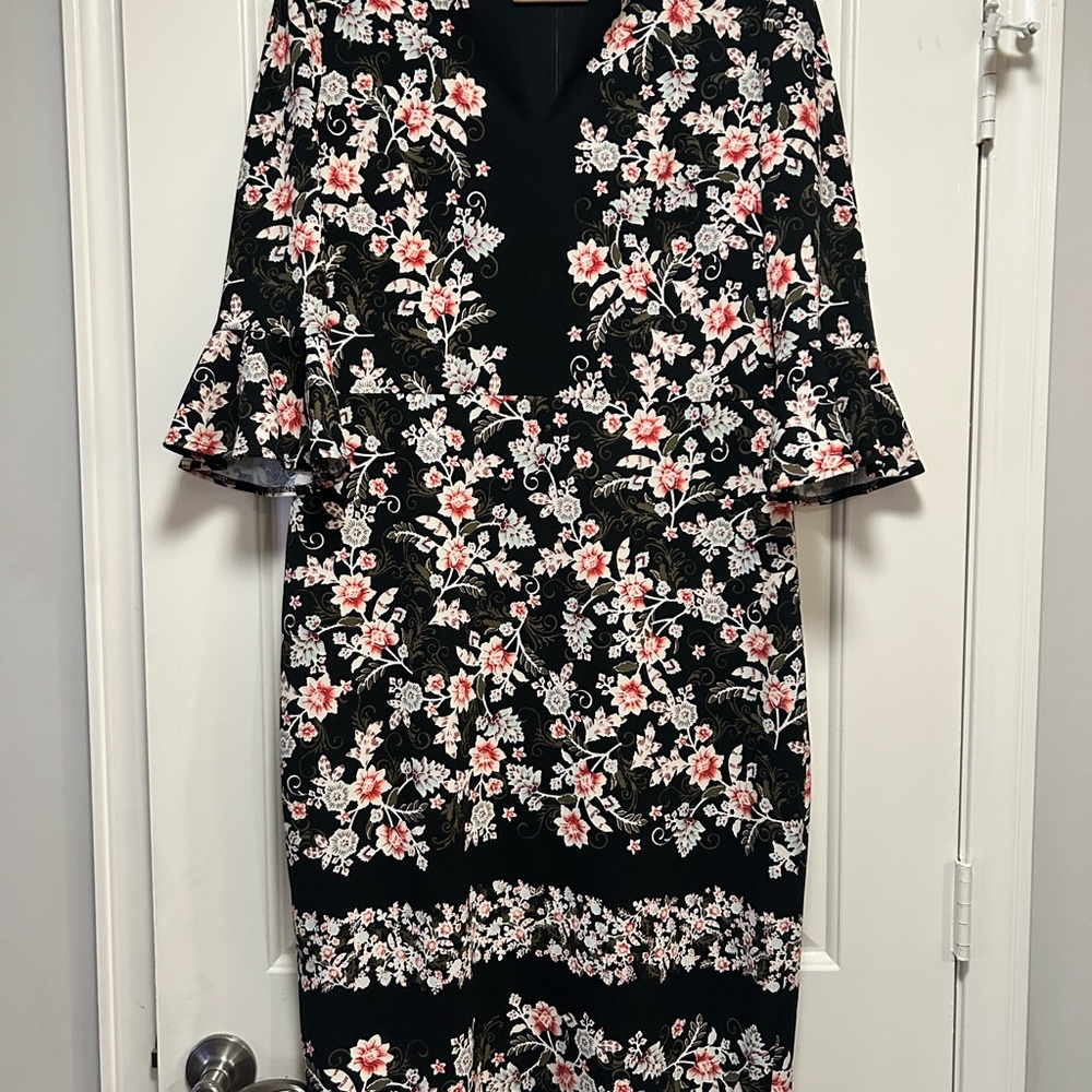 Maggy London Black Floral Long Sleeve Dress